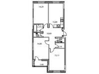 Планировка 3-комнатной квартиры, 81,29 м2