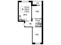 Планировка 2-комнатной квартиры, 72,14 м2