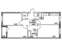 Планировка 3-комнатной квартиры, 85,62 м2