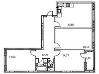 Планировка 3-комнатной квартиры, 87,27 м2