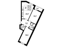 Планировка 2-комнатной квартиры, 73,74 м2