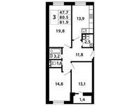 Планировка 3-комнатной квартиры, 82,06 м2