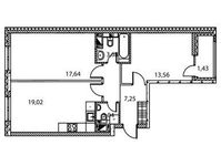 Планировка 2-комнатной квартиры, 64,44 м2