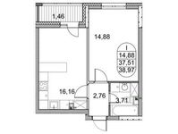 Планировка 1-комнатной квартиры, 39 м2