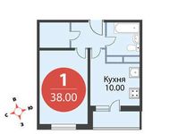 Планировка 1-комнатной квартиры, 38 м2
