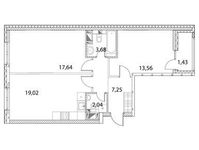 Планировка 2-комнатной квартиры, 64,4 м2