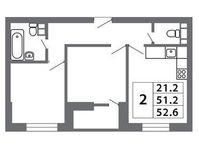 Планировка 2-комнатной квартиры, 52,9 м2