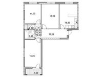 Планировка 3-комнатной квартиры, 77 м2