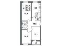 Планировка 3-комнатной квартиры, 83 м2