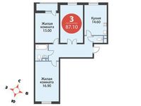 Планировка 3-комнатной квартиры, 87,1 м2