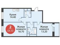 Планировка 2-комнатной квартиры, 64,1 м2