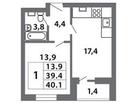 Планировка 1-комнатной квартиры, 40,9 м2
