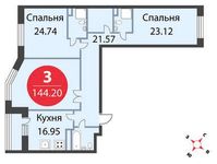 Планировка 3-комнатной квартиры, 144,2 м2