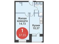 Планировка 1-комнатной квартиры, 37,55 м2
