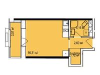 Планировка квартиры студии, 25,58 м2