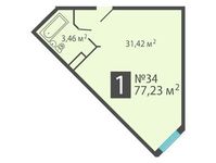 Планировка квартиры студии, 77,23 м2