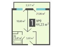 Планировка 1-комнатной квартиры, 44,23 м2