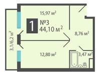 Планировка 1-комнатной квартиры, 44,1 м2