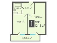 Планировка 1-комнатной квартиры, 42,13 м2