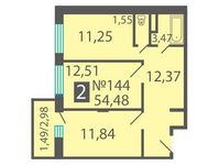 Планировка 2-комнатной квартиры, 54,2 м2