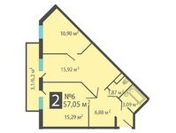 Планировка 2-комнатной квартиры, 57,05 м2
