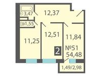 Планировка 2-комнатной квартиры, 54,1 м2