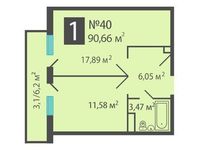 Планировка 1-комнатной квартиры, 90,56 м2