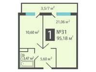 Планировка 1-комнатной квартиры, 95,18 м2