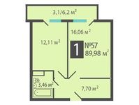 Планировка 1-комнатной квартиры, 89,98 м2