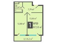 Планировка 1-комнатной квартиры, 87,53 м2