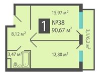 Планировка 1-комнатной квартиры, 90,67 м2
