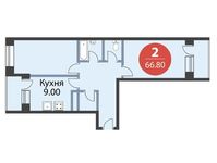 Планировка 2-комнатной квартиры, 66,8 м2