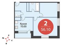 Планировка 2-комнатной квартиры, 56,1 м2