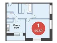 Планировка 1-комнатной квартиры, 55,8 м2
