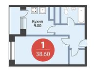 Планировка 1-комнатной квартиры, 38,6 м2