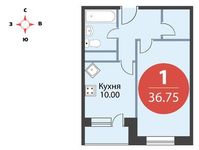 Планировка 1-комнатной квартиры, 36,75 м2