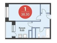 Планировка 1-комнатной квартиры, 38,3 м2