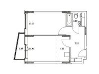Планировка 1-комнатной квартиры, 41,24 м2