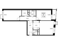 Планировка 2-комнатной квартиры, 77,28 м2