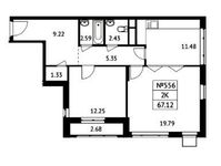 Планировка 2-комнатной квартиры, 65,8 м2