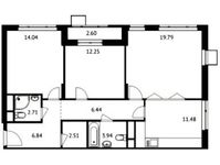Планировка 3-комнатной квартиры, 80,7 м2