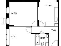 Планировка 2-комнатной квартиры, 51,62 м2