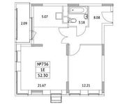 Планировка 1-комнатной квартиры, 52,3 м2