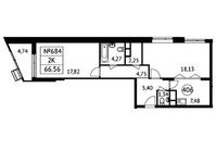 Планировка 2-комнатной квартиры, 63,2 м2