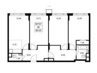 Планировка 3-комнатной квартиры, 80,25 м2