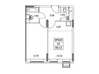 Планировка 1-комнатной квартиры, 40,13 м2