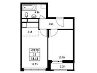Планировка 1-комнатной квартиры, 38,18 м2