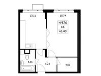 Планировка 1-комнатной квартиры, 45,4 м2