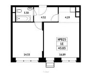 Планировка 1-комнатной квартиры, 43,03 м2