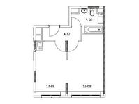 Планировка 1-комнатной квартиры, 38,49 м2
